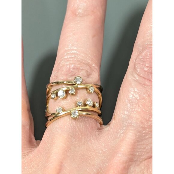 Stella & Dot Gold Tone Ring Celestial Sparkle Criss Cross Rhinestone Size 7 - Picture 6 of 8